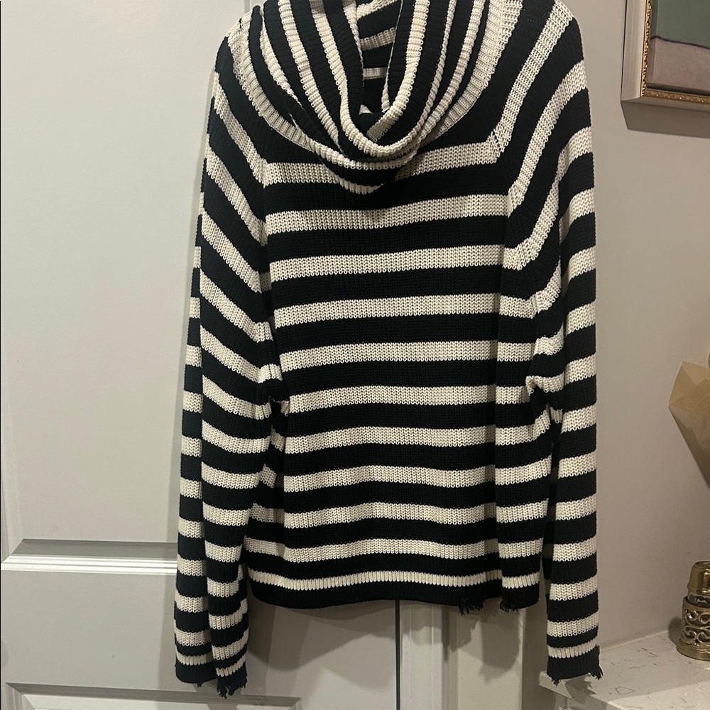 RtA Black and White Striped Cowl Neck Sweater